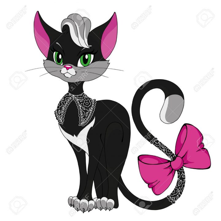 Dame De Chat. Minou De Personnage De Dessin Animé. Chat Isolé De Vecteur  Avec Un Arc Rose. Caractère Mignon De Chat tout Minou Dessin