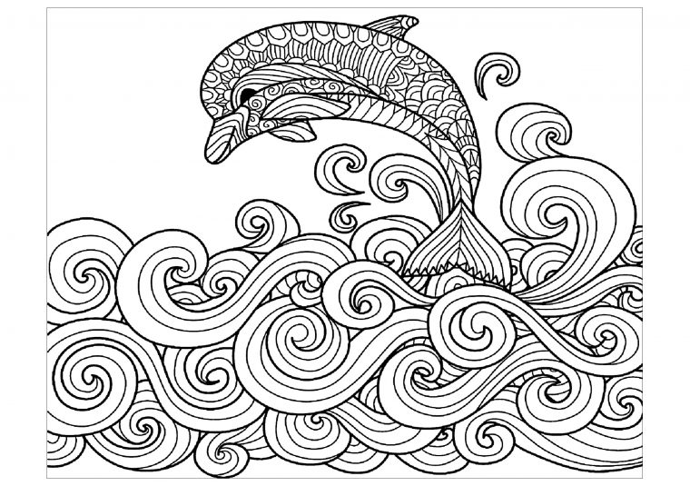 Dauphin Vagues – Dauphins – Coloriages Difficiles Pour Adultes à Coloriage A Imprimer De Dauphin