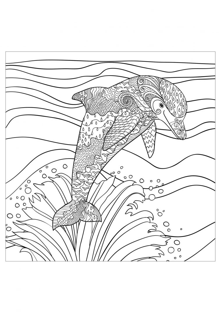 Dauphin Vagues Mer – Dauphins – Coloriages Difficiles Pour dedans Coloriage A Imprimer De Dauphin