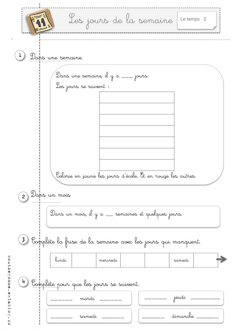 Ddm : Les Jours, Les Mois, L'année | Bout De Gomme à Travail De Cp A Imprimer Gratuit