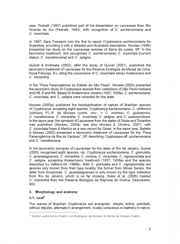 De Moraes, P. 2007. Taxonomy Of Cryptocarya Species Of intérieur Revision Grande Section De Moraes, P. 2007. Taxonomy Of Cryptocarya Species Of intérieur Revision Grande Section