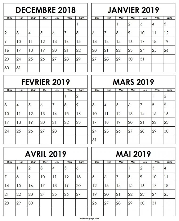 Decembre 2018 Janvier Fevrier Mars Avril Mai 2019 Calendrier encequiconcerne Calendrier 2018 À Imprimer Pdf