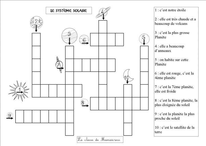 Découverte Du Monde : Le Système Solaire – La Classe De intérieur Mot Croisé Cp