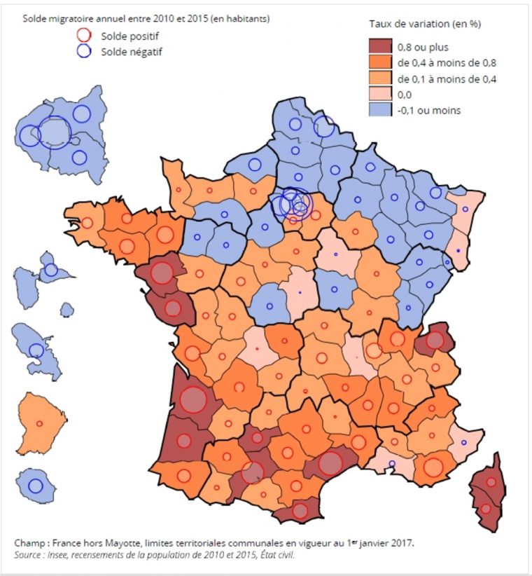 Démographie : Les Départements Qui Attirent Et Ceux Qui serapportantà Carte Des Départements De France 2017