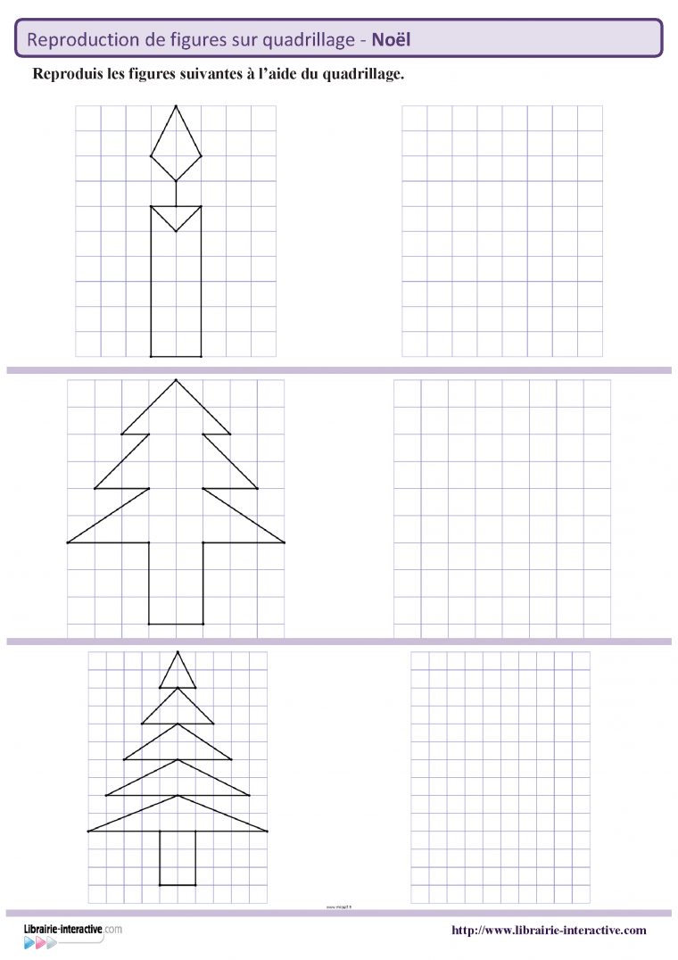 Des Figures Géométriques Sur Le Thème De Noël À Reproduire à Reproduction Sur Quadrillage Ce2