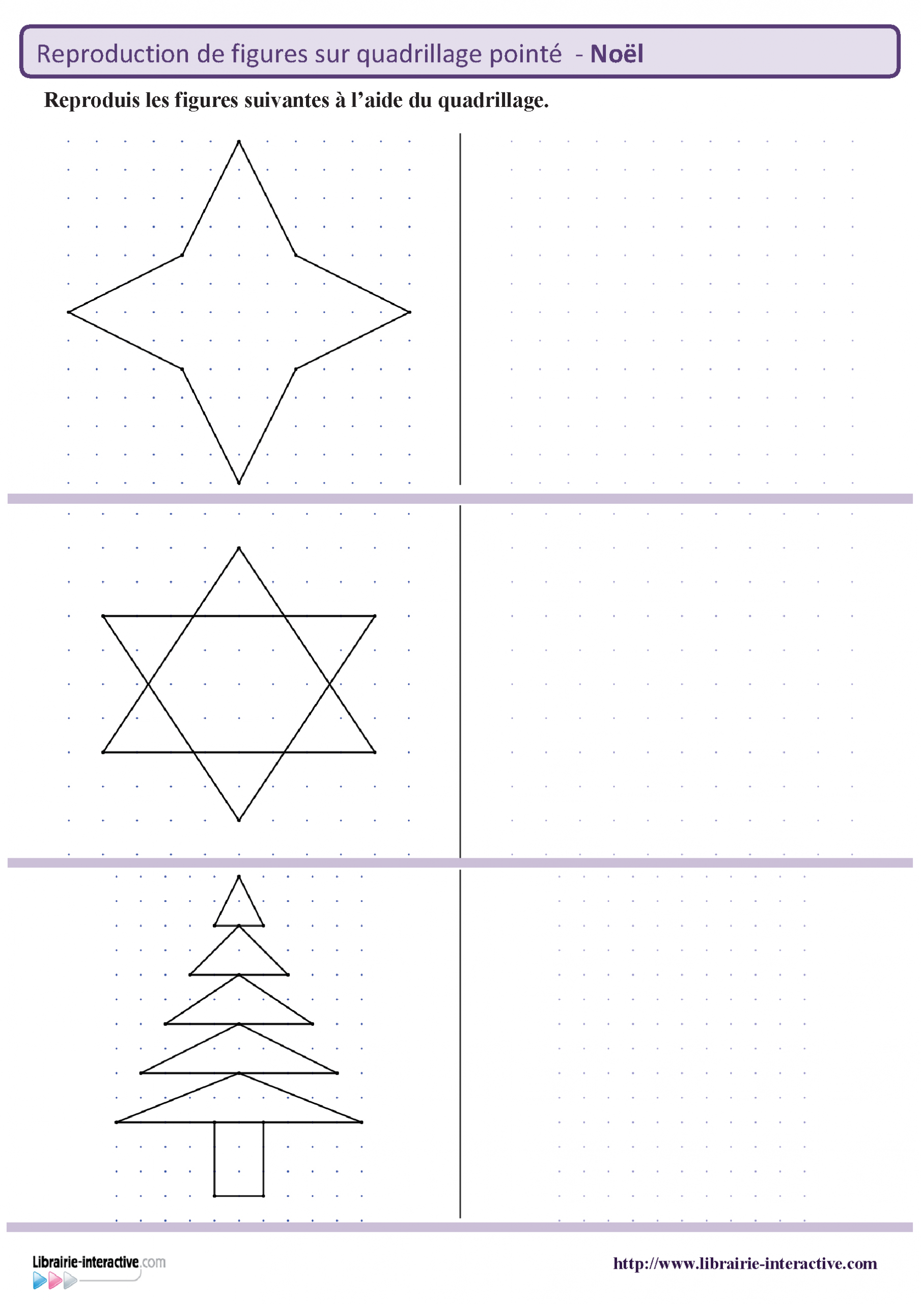 Des Figures Géométriques Sur Le Thème De Noël À Reproduire dedans Reproduction De Figures Sur Quadrillage Ce1