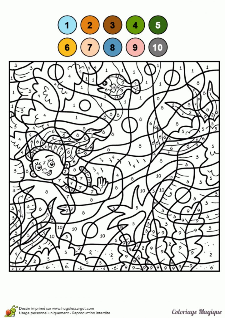 Dessin À Colorier D'un Coloriage Magique Cm2, Une Sirène dedans Coloriage Numero A Imprimer