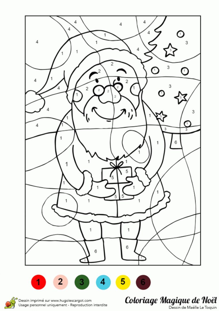 Dessin À Colorier D'un Père Noël Et D'un Cadeau serapportantà Coloriage Codé Maternelle