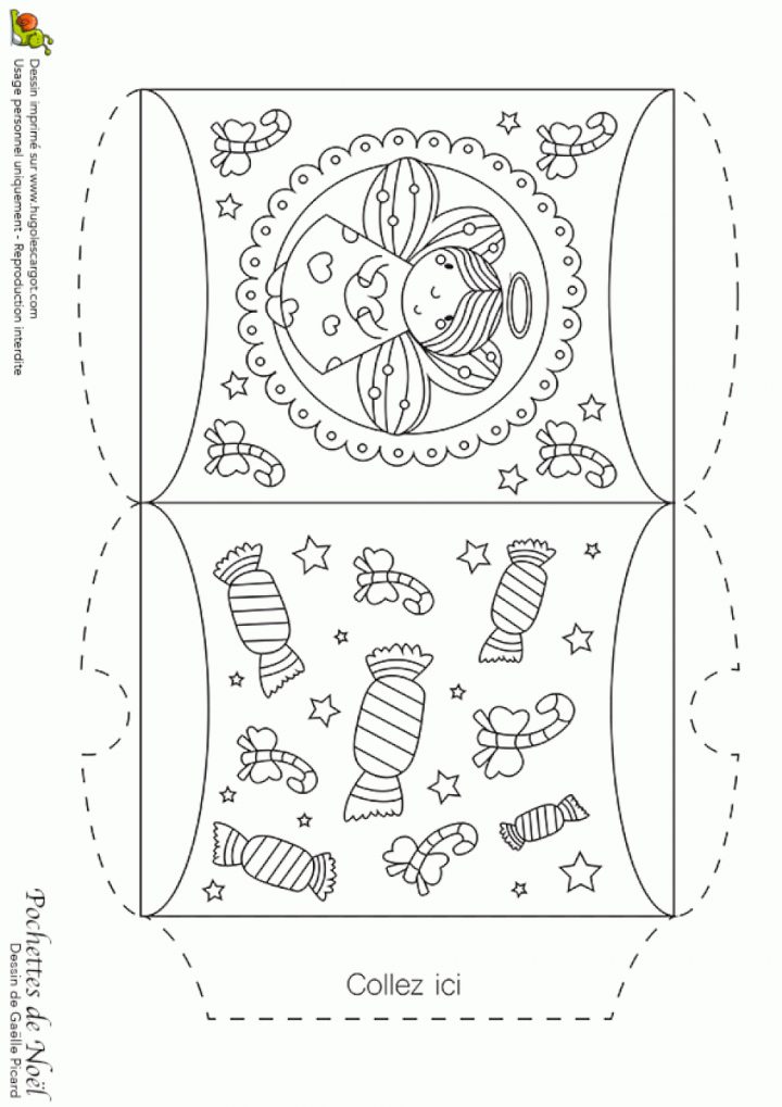 Dessin À Colorier D'une Pochette De Noël, Ange Et Bonbons serapportantà Ange A Colorier