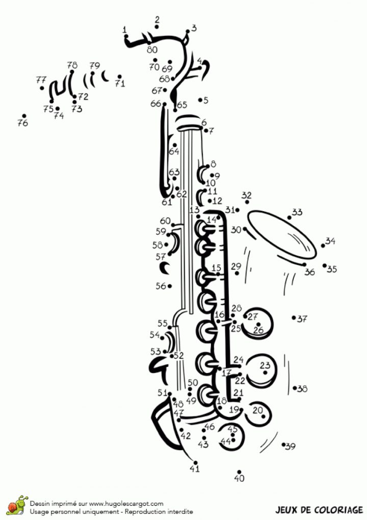 Dessin À Colorier, Points À Relier, Un Saxophone à Dessin A Relier