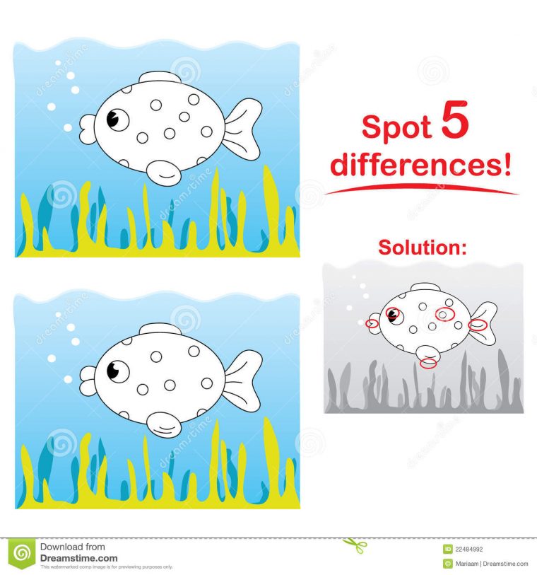 Dessin Animé De Poissons : Différences De L'endroit 5 destiné Les 5 Differences