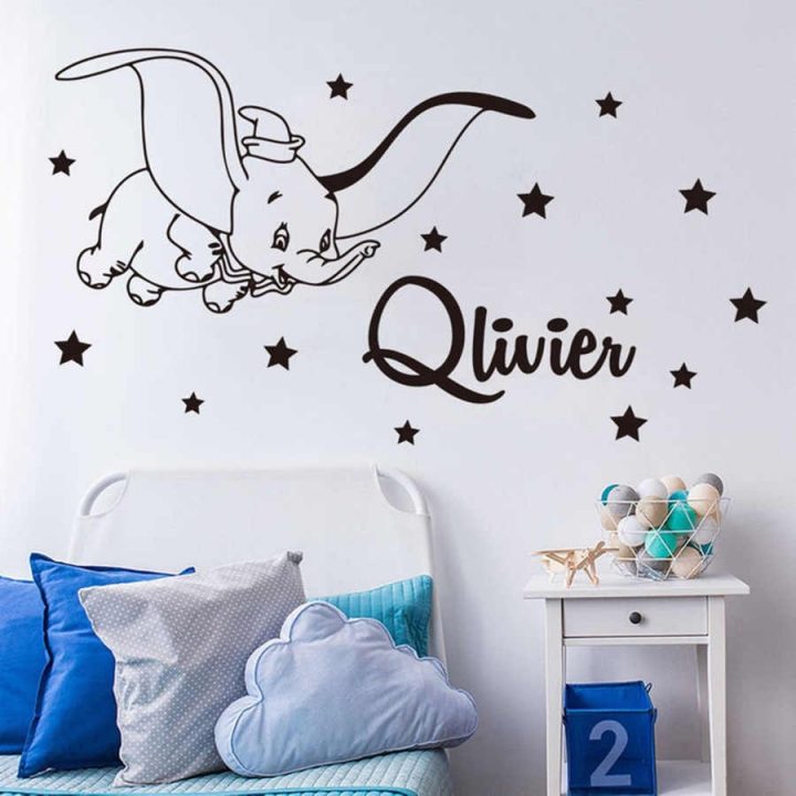 Dessin Animé Personnalisé Nom Dumbo Star Sticker Mural Enfants Chambre  Chambre Personnalisé Nom Dumbo Animal Mur Autocollant Pépinière Vinyle  Décor à Dessin Dumbo