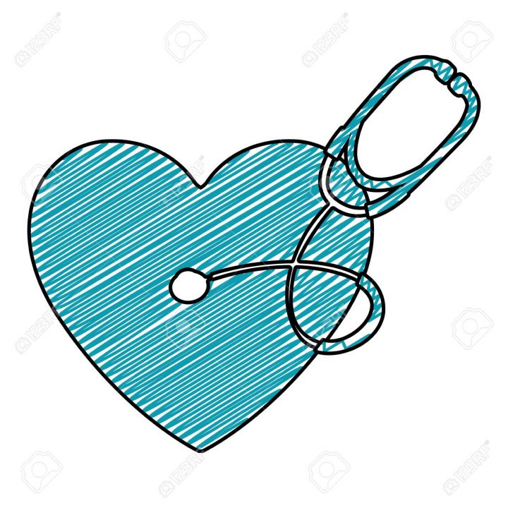 Dessin Au Crayon Couleur Du Symbole Du Coeur Avec Illustration Vectorielle  Stéthoscope à Stéthoscope Dessin