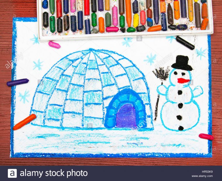 Dessin Coloré : Paysage D'hiver, L'igloo Et Le Snowman dedans Dessin De Paysage D Hiver