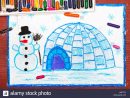 Dessin Coloré : Paysage D'hiver, L'igloo Et Le Snowman intérieur Dessin De Paysage D Hiver