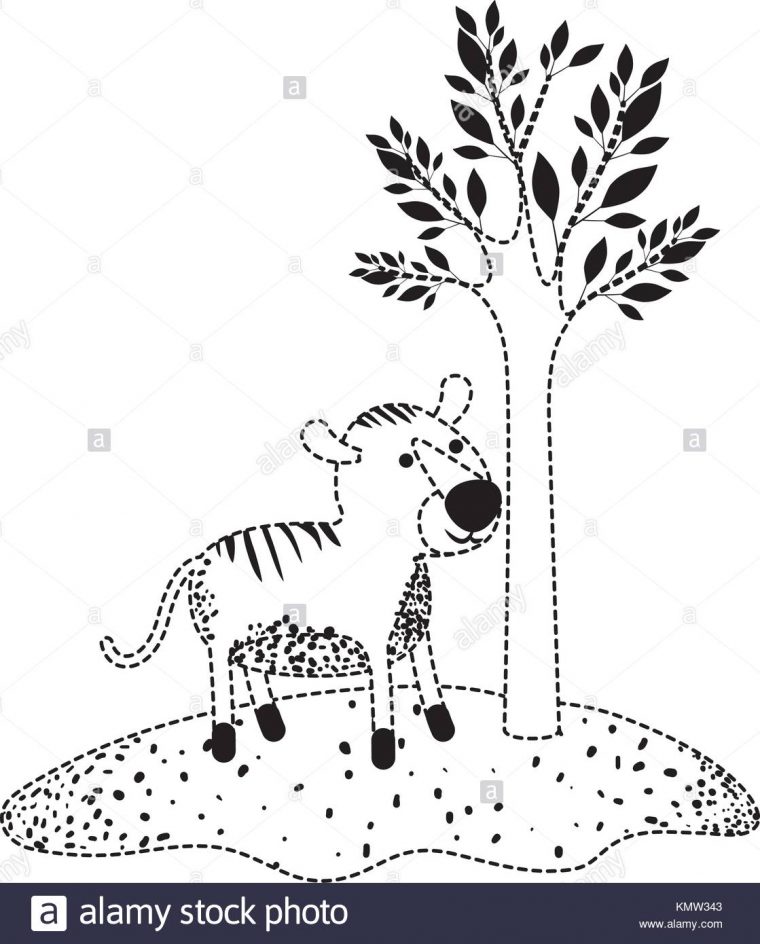 Dessin De Tigre À Côté De L'arbre En Silhouette En Pointillé à Dessin En Pointillé