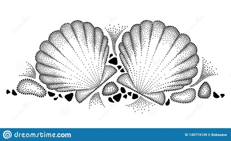 Dessin De Vecteur Avec La Coquille De Mer Ou Le Feston pour Dessin En Pointillé