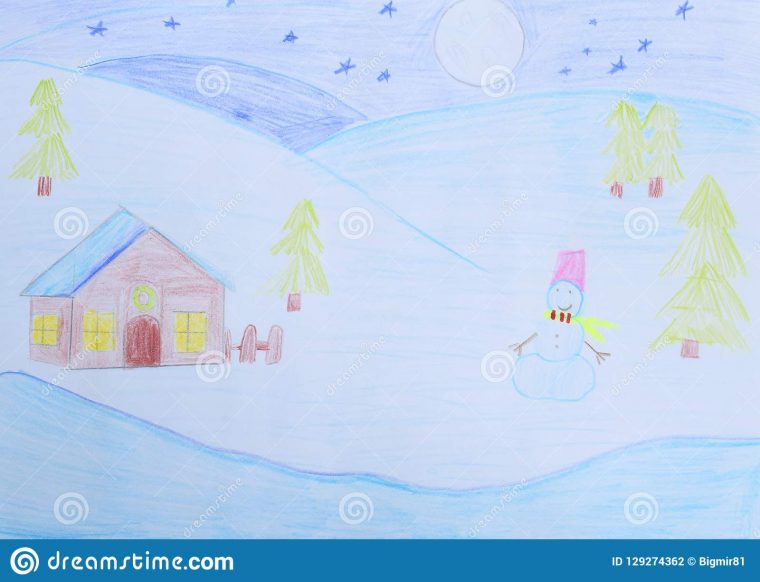 Dessin Du ` S D'enfants : Paysage D'hiver – Le Bonhomme De serapportantà Dessin De Paysage D Hiver