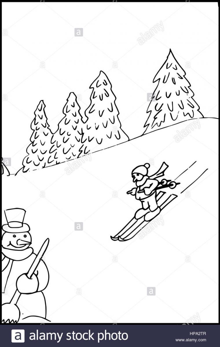 Dessin D'un Paysage D'hiver Avec Les Sports D'hiver Banque D concernant Dessin De Paysage D Hiver