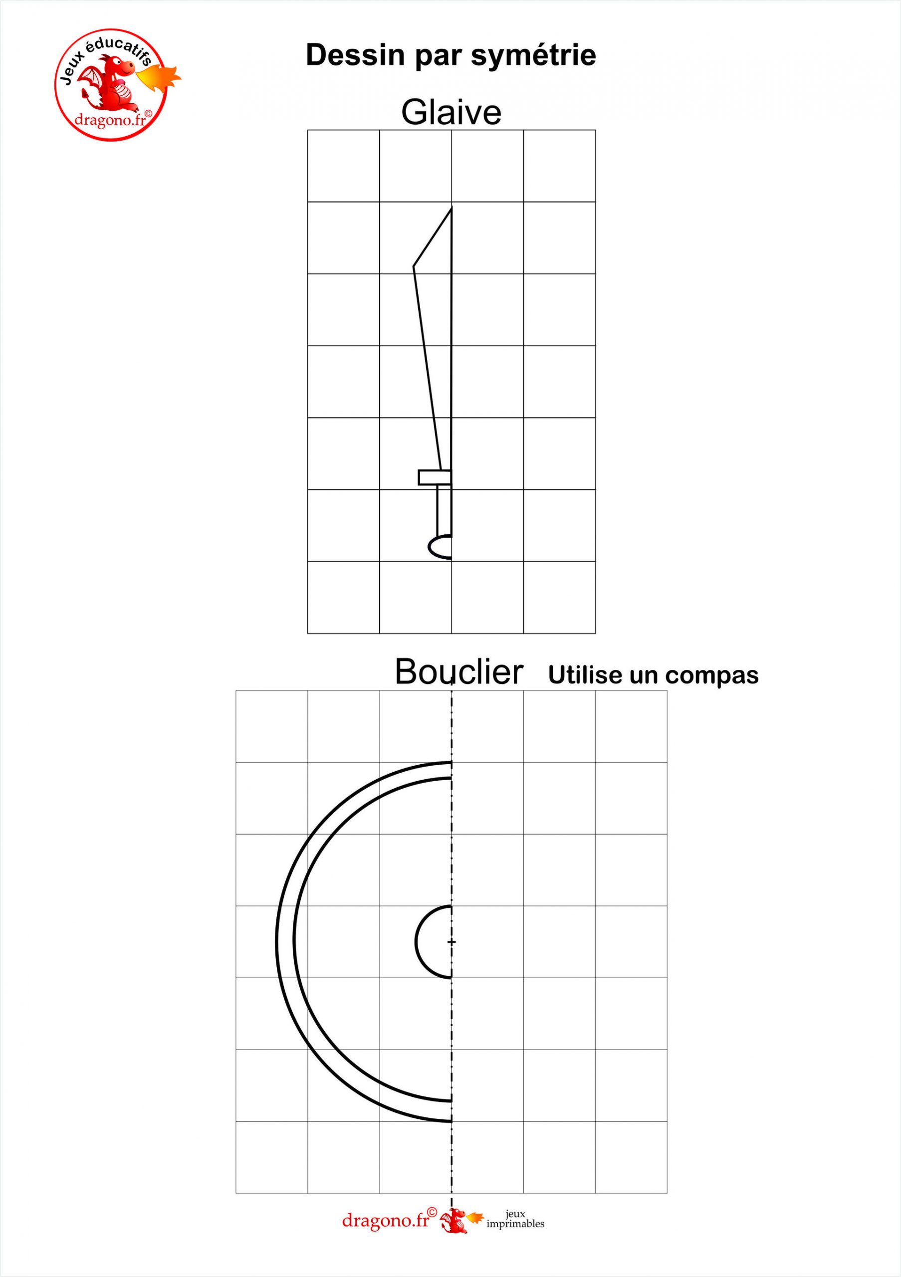 Dessin Par Symétrie - Glaive Bouclier - Dragono.fr dedans Dessin Symétrique A Imprimer