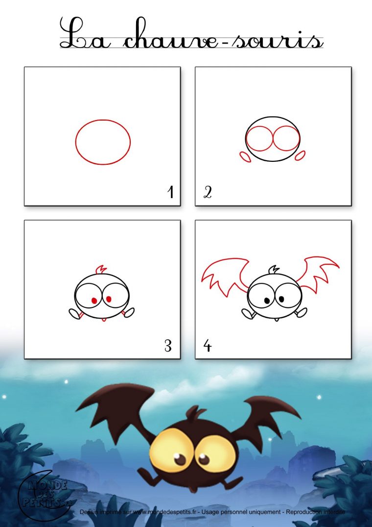 Dessin1_Comment Dessiner Une Chauve-Souris D'halloween avec Dessin D Halloween Facile A Dessiner