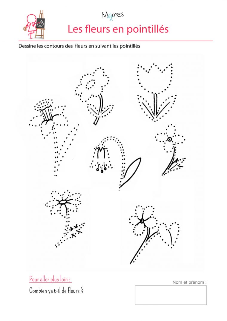 Dessiner Les Contours Des Fleurs À L'aide Des Pointillés intérieur Exercice De Maternelle A Imprimer Gratuit