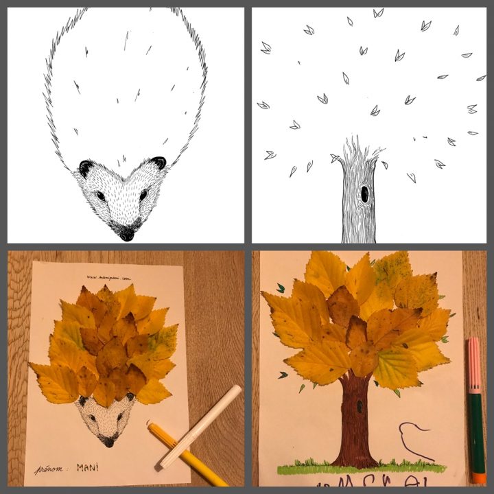 Dessins D'automne Avec Bébé – Hérisson Et Arbre serapportantà Dessin De Feuille D Automne