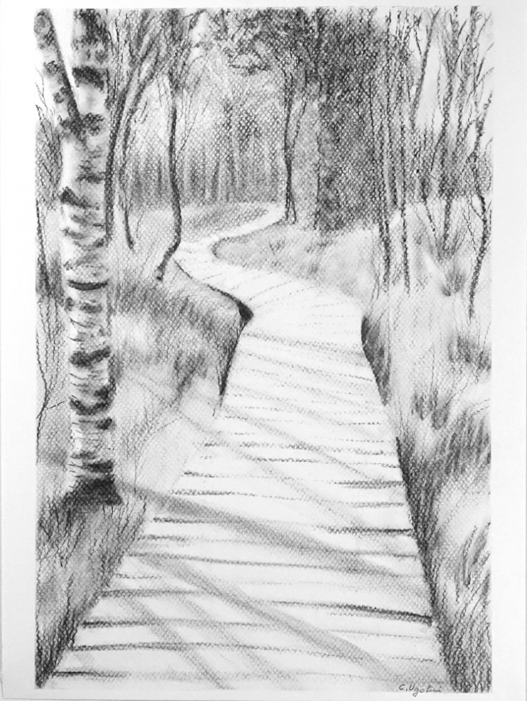 Dessins De Paysages Au Crayon, Au Pastel, Au Fusain dedans Dessin De Paysage D Hiver