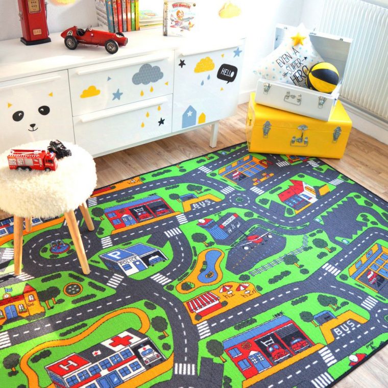 Détails Sur Tapis De Jeux Circuit De Voitures Ville 145X200 intérieur Les Jeux Des Garçons De Voiture