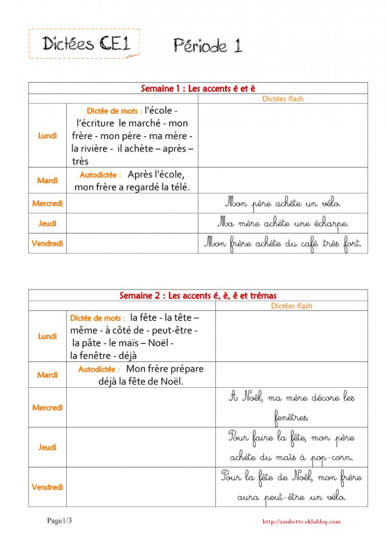 Dictées Ce1 – Zaubette concernant Cours Ce1 Gratuit A Imprimer