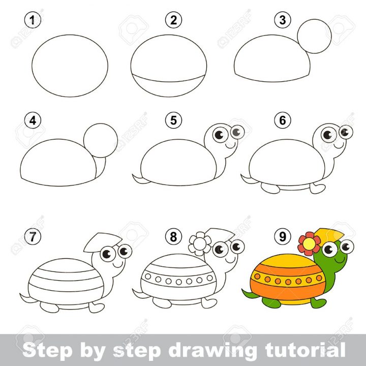 Didacticiel De Dessin Pas À Pas. Jeu Visuel Pour Les Enfants. Comment  Dessiner Une Tortue destiné Dessiner Une Tortue