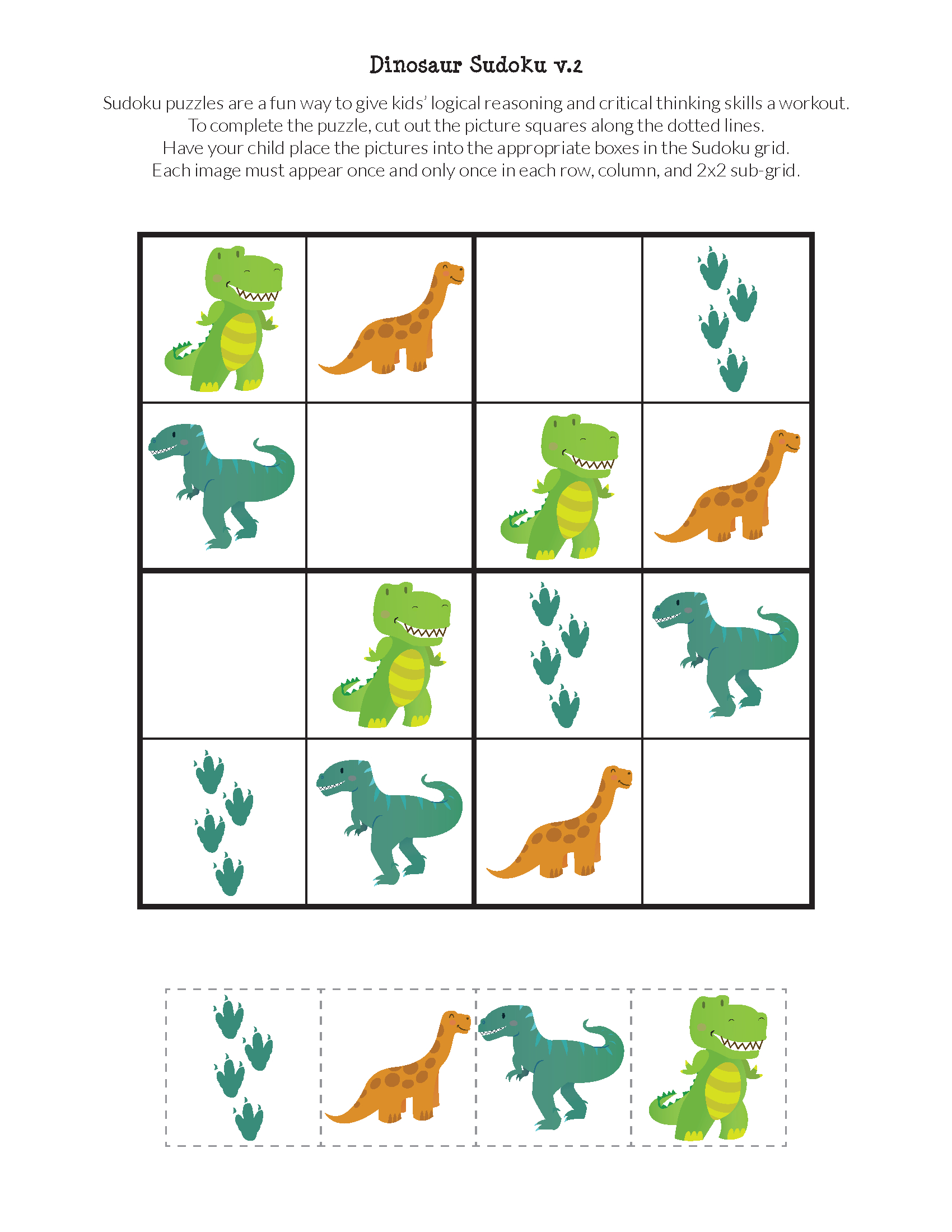 Dinosaur Sudoku Puzzles {Free Printables} | Do A Dot tout Sudoku Junior À Imprimer