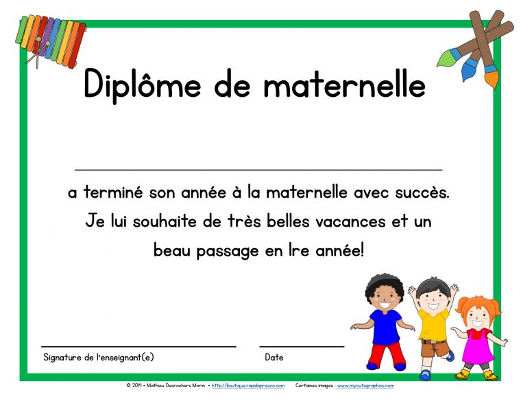 Diplôme Du Préscolaire (Maternelle) | Diplôme De Maternelle avec Cahier De Vacances Moyenne Section A Imprimer