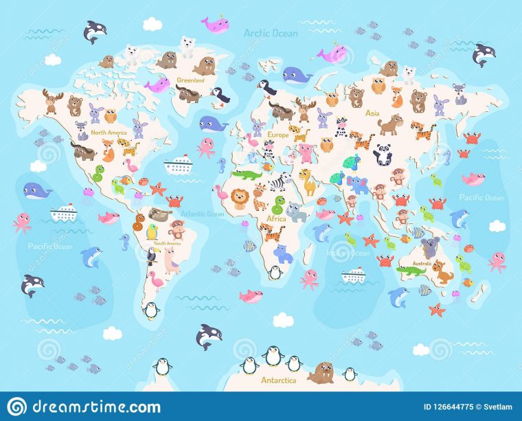 Dirigez L'illustration De La Carte Du Monde Avec Des Animaux à Carte Europe Enfant