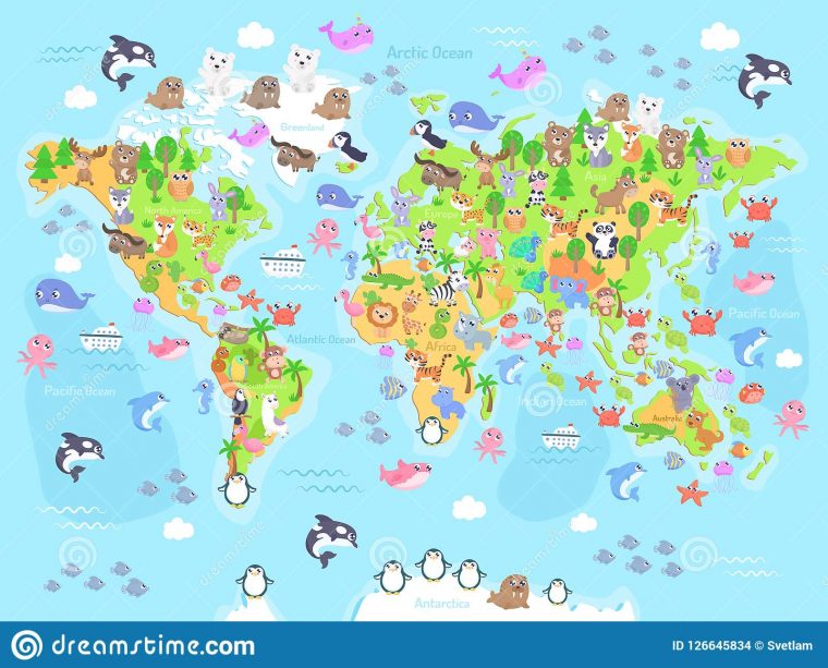 Dirigez L'illustration De La Carte Du Monde Avec Des Animaux avec Carte Europe Enfant