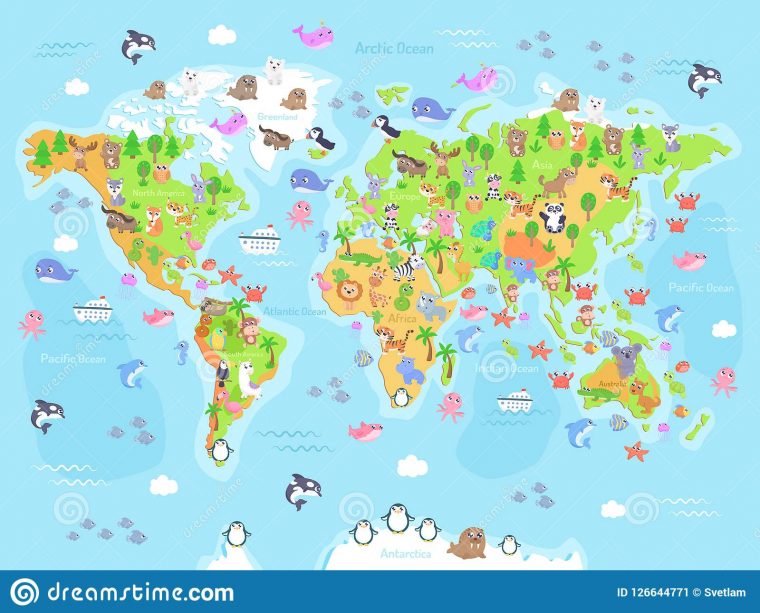 Dirigez L'illustration De La Carte Du Monde Avec Des Animaux destiné Carte Du Monde Enfant