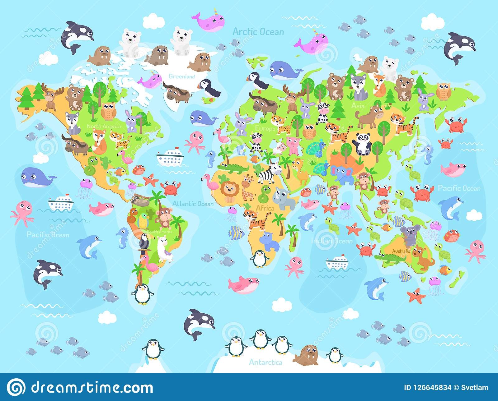 Dirigez L'illustration De La Carte Du Monde Avec Des Animaux destiné Carte Du Monde Pour Enfant