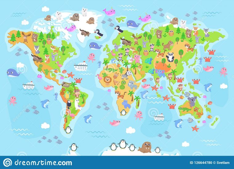 Dirigez L'illustration De La Carte Du Monde Avec Des Animaux encequiconcerne Carte Du Monde Pour Enfant