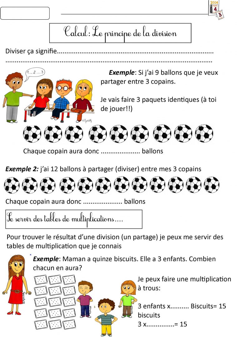 Division Leçon 1 | Ce1 Ce2, Division Ce2, Calcul Ce1 dedans Cours Ce2 A Imprimer