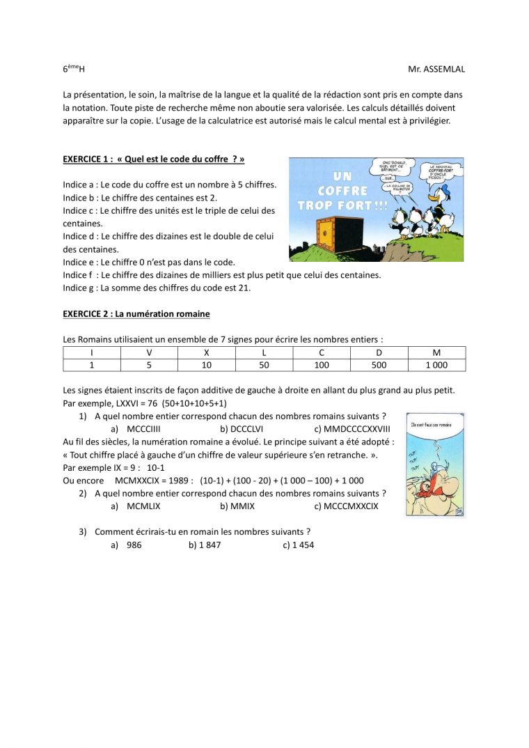 Dm1 (6Ème) serapportantà Exercice Chiffre Romain