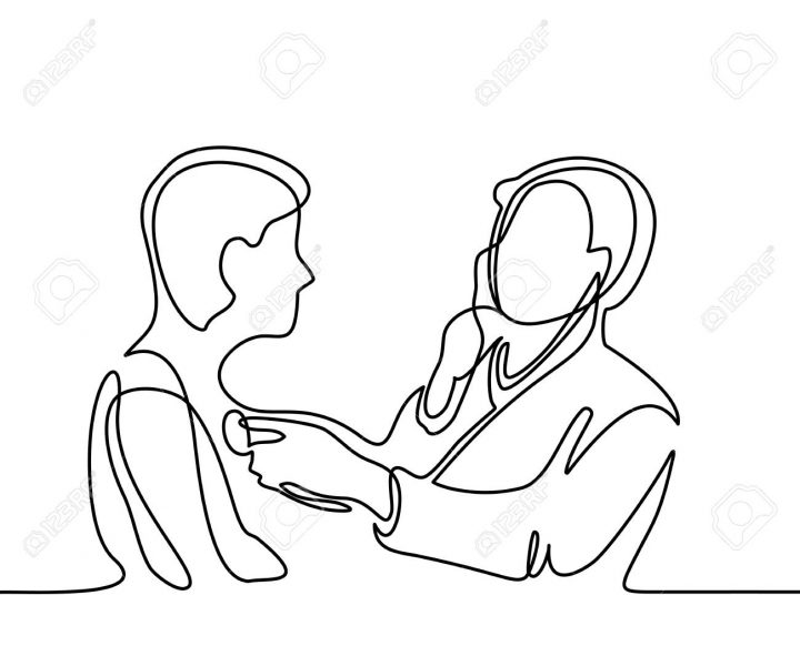 Docteur Avec Stéthoscope Traiter Un Homme Patient. Dessin Au Trait Continu.  Illustration Vectorielle Sur Fond Blanc avec Stéthoscope Dessin