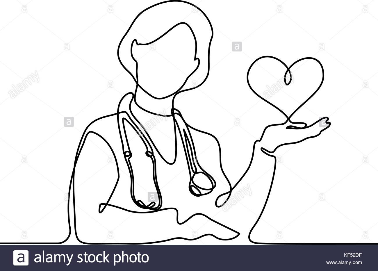 Doctor With Stethoscope Garder Coeur. Ligne Continue Dessin pour Stéthoscope Dessin