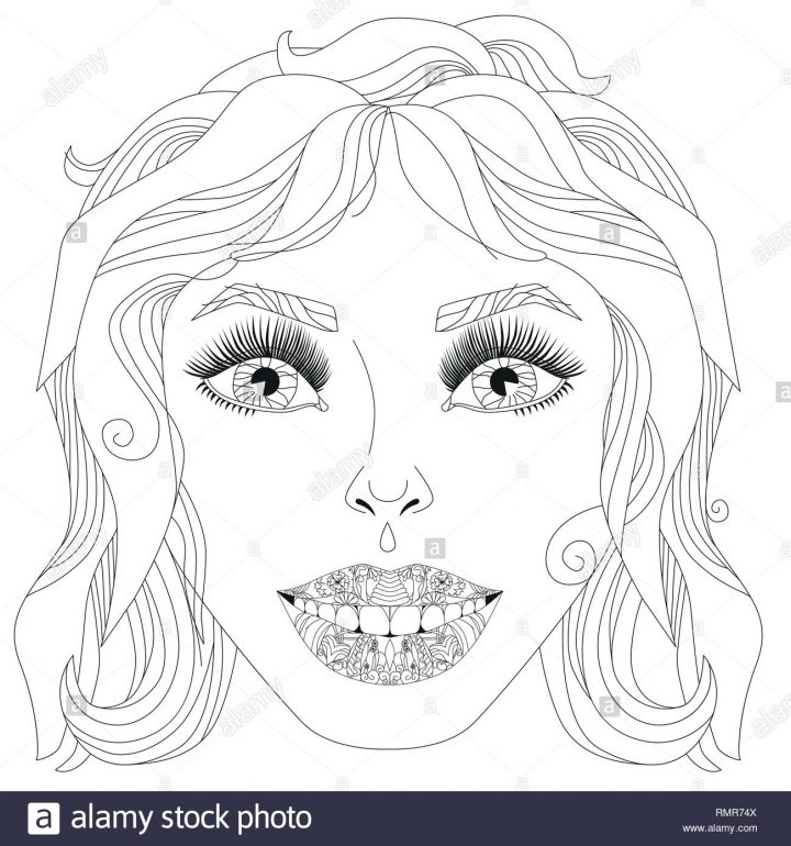 Doodle Visage De Filles. Portrait De Femmes Adultes Pour serapportantà Visage À Colorier