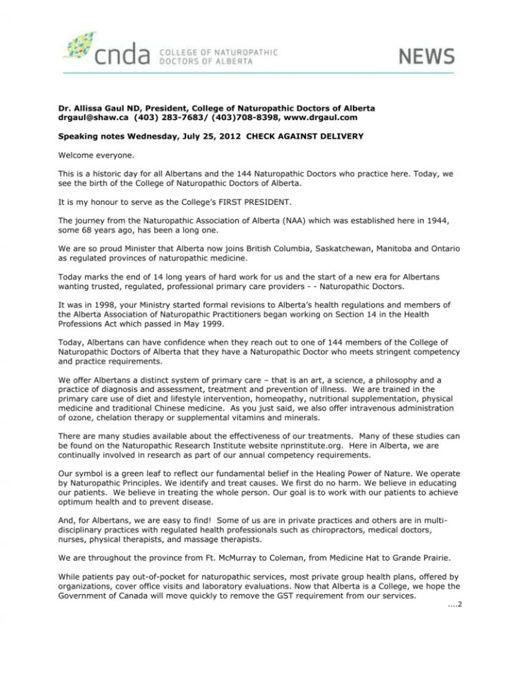 Dr. Gaul Speech – College Of Naturopathic Doctors Of Alberta destiné Revision Grande Section Dr. Gaul Speech – College Of Naturopathic Doctors Of Alberta destiné Revision Grande Section