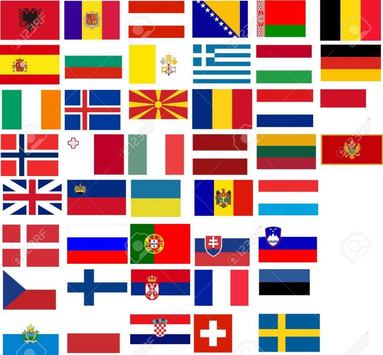 Drapeaux De Tous Les Pays Européens. Illustration Sur Fond Blanc ...