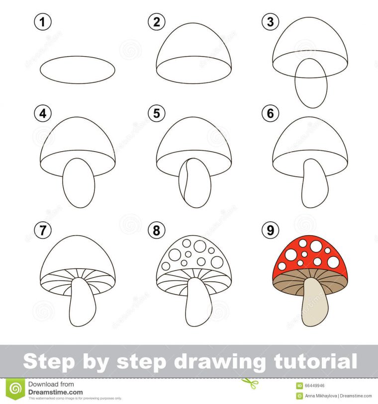 Drawing Tutorial. How To Draw A Stoadtool Stock Vector pour Dessiner Un Champignon