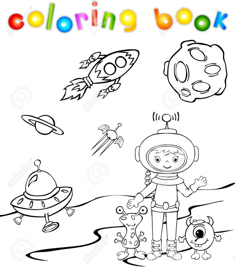 Drôle Astronaute Monstre Aith. Livre De Coloriage destiné Coloriage Astronaute