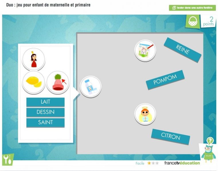 Duo : Jeu En Ligne – Faire Glisser Mots Et Images À Apparier concernant Jeux Maternelle En Ligne
