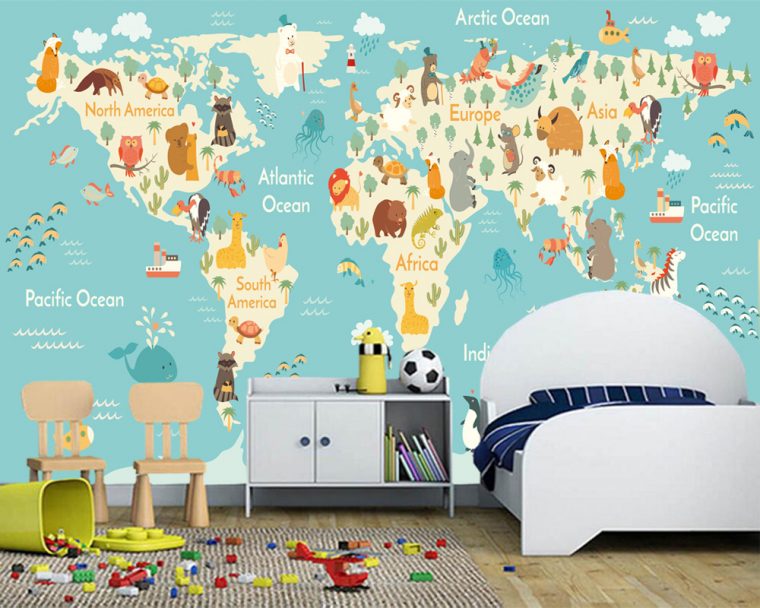 €12.98 54% De Réduction|Papier Peint Fait Sur Commande D'enfants, Peintures  Murales De Carte Du Monde De Bande Dessinée Pour Le Salon Papier Peint De intérieur Carte Du Monde Pour Enfant