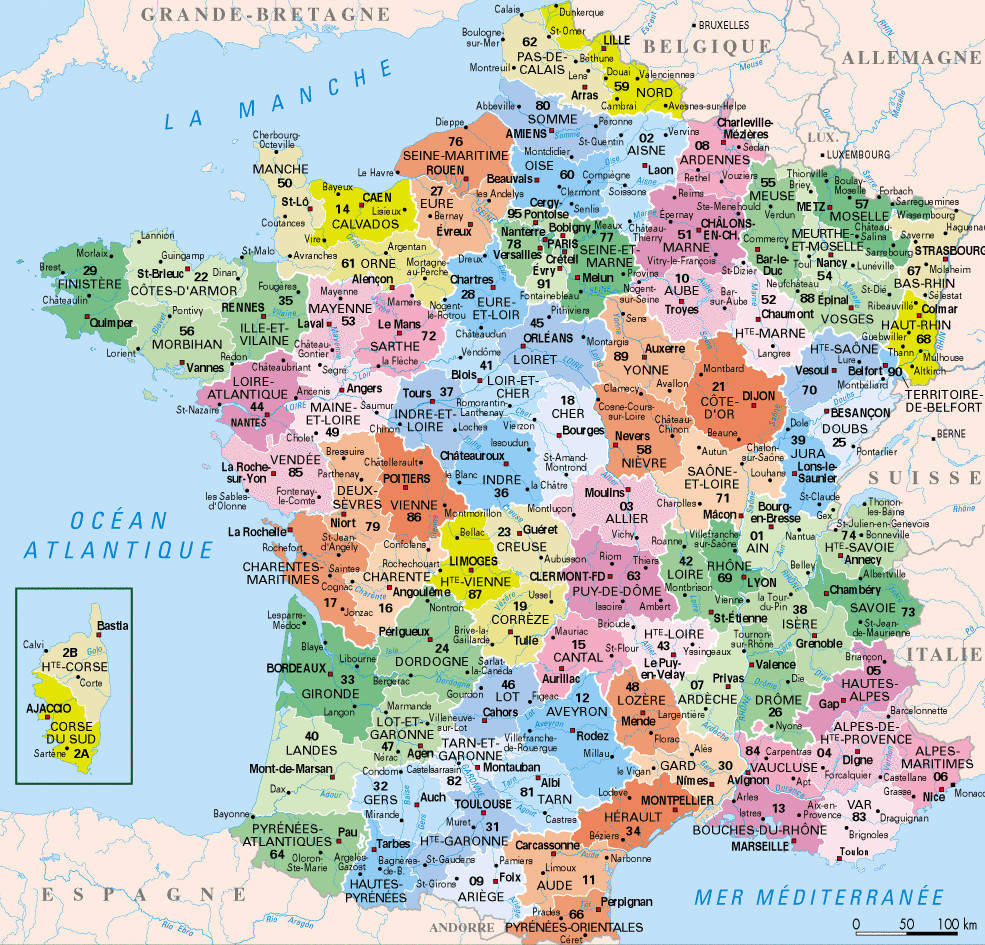 ⇒ Liste Des Départements Français : √ Rmations dedans Carte De France Avec Département À Imprimer